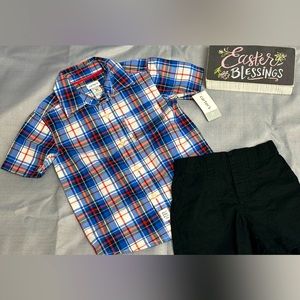 Carters Boy Plaid  Short Sleeve Shirt and shorts Size 3T